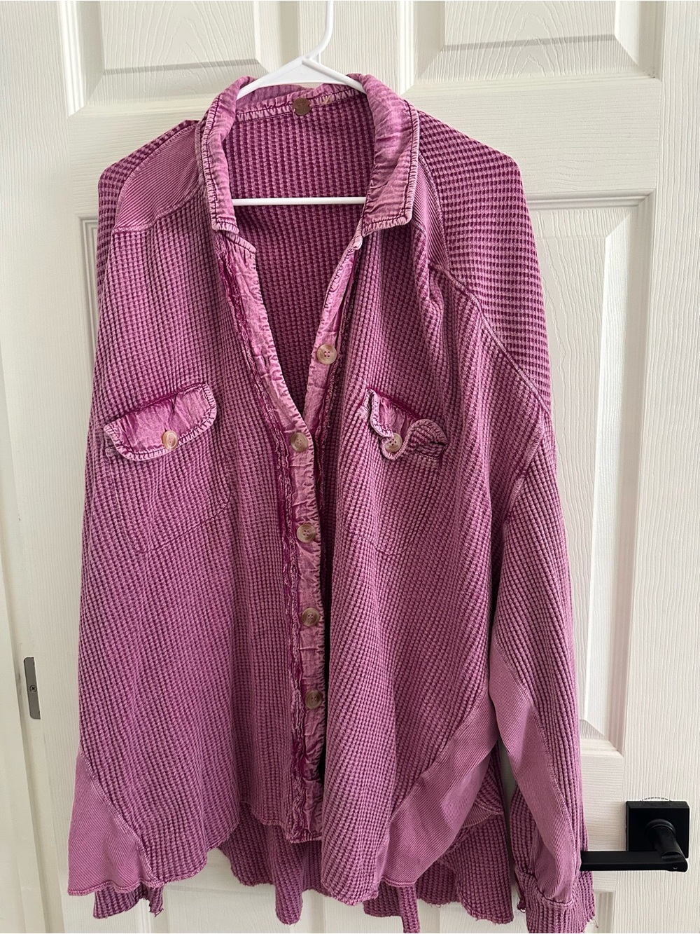 Free People Pink Waffle Knit Button-Up Shacket